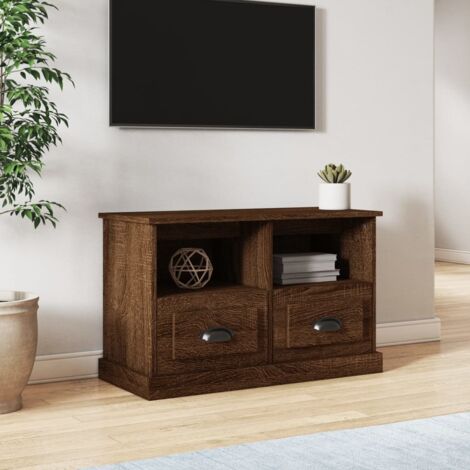 BONNEVIE Mobile TV,Porta TV Elegante Tavolino Mobiletto per TV Rovere Marrone 80x35x50 cm in Legno Multistrato -MC72390