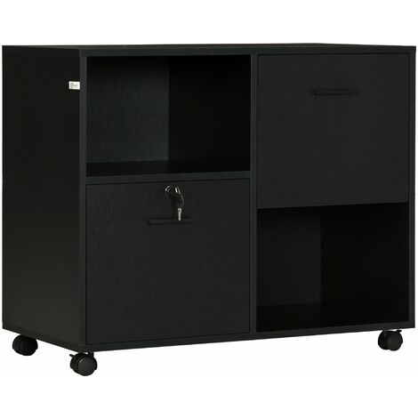 Mobile Ufficio 2 Cassetti 2 Ripiani 80x40x66 cm in Truciolato Nero