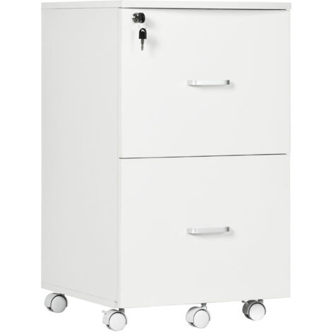 Mobile ufficio/studio, 2 cassetti con serratura, 5 ruote, 43x45x72 cm, bianco