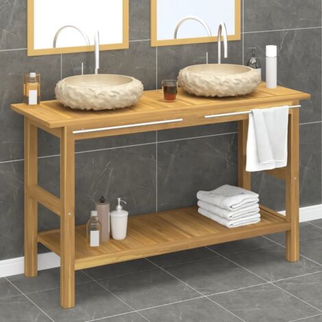 Mobile Vanità Bagno e Lavandini Marmo Crema Legno Massello Teak vidaXL