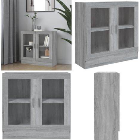 Mobile Vetrina Grigio Sonoma 82,5x30,5x80 cm Legno Multistrato - Libreria in legno multistrato - Mobile in vetro