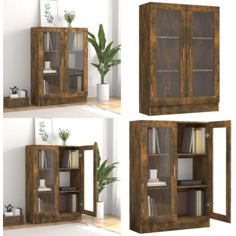 Mobile Vetrina Rovere Fumo 82,5x30,5x115cm in Legno Multistrato - Libreria in legno - Mobile in legno multistrato