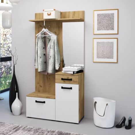 Mobiler Eingang Eiche und Weiß 104x190x32 cm