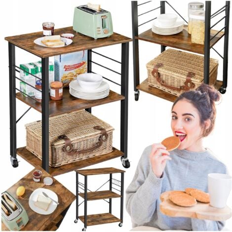 Mobiler Küchenschrank, Regal auf Rollen, Trolley, 3 Regale, Organizer + Haken