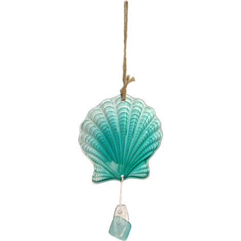 Mobiles Windspiel [Mano Decor] [Ocean Collection] [2er-Set] Glas-Windspiel mit Muschel und Seestern für drinnen und draußen – Blau und Apricot