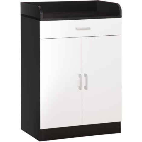 Mobiletto 1 Cassetto 2 Ante 60x40x90 cm in MDF Bianco e Nero