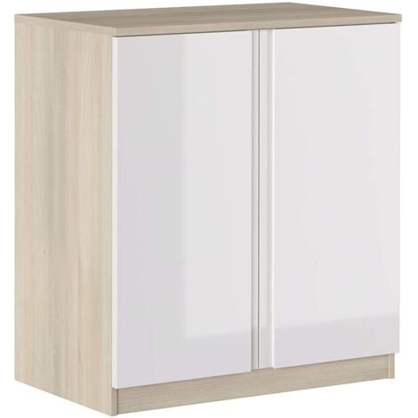 Mobiletto 87 cm bianco lucido e rovere con due ante - Cosenza