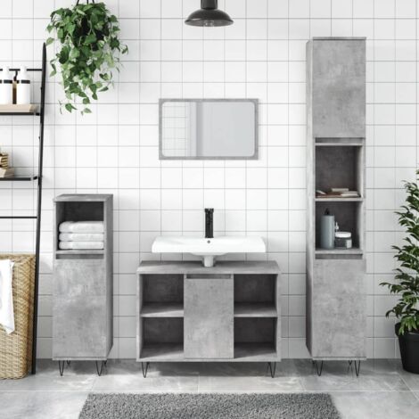 Mobiletto Armadietto da Bagno,Contenitore Grigio Cemento 80x33x60cm Legno Multistrato -97244