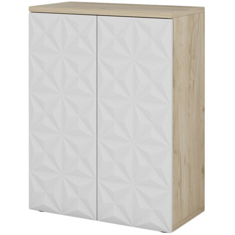 Armadietto A Specchio Karen 80x75x20 Cm In Truciolato Melaminico, Bianco/Sonoma, Con Ripiano E Tecnologia Anti-appannamento, Per Bagno