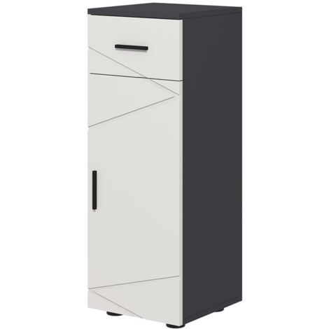 MOBILETTO BAGNO IN TRUCIOLATO CON CASSETTO E ARMADIETTO A 2 LIVELLI REGOLABILI. 30X30X82 CM. GRIGIO