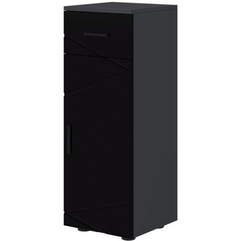 MOBILETTO BAGNO IN TRUCIOLATO CON CASSETTO E ARMADIETTO A 2 LIVELLI REGOLABILI. 30X30X82 CM. NERO E GRIGIO
