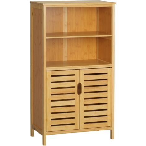 Mobiletto Bagno Salvaspazio 50x29x92 cm Armadietto e 2 Ripiani Aperti in Legno