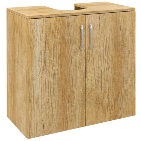 MOBILETTO BAGNO SOTTOLAVABO SOSPESO A 2 ANTE CON 2 RIPIANI IN LEGNO. COLORE NATURALE