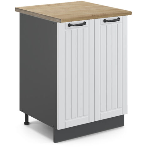 Mobiletto base cucina Fame-Line, Bianco rustico, 60 cm , PL Rovere, Vicco