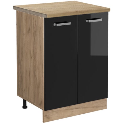 Mobiletto base cucina R-Line, Nero lucido, 60 cm , PL Rovere, Vicco