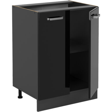Mobiletto base cucina R-Line, Nero lucido, 60 cm senza piano di lavoro, Vicco