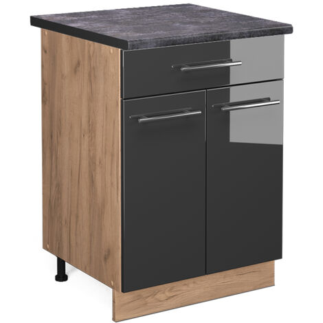 Mobiletto base per cucina Fame-Line, Antracite lucido, 60 cm con cassetto, PL Antracite, Vicco