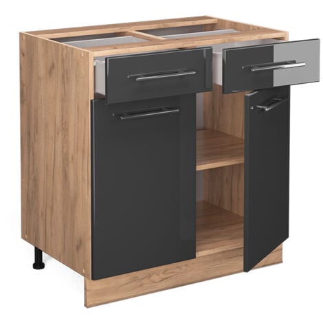 Mobiletto base per cucina Fame-Line, Antracite lucido, 80 cm con cassetto, senza piano di lavoro, Vicco