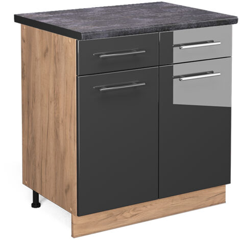 Mobiletto base per cucina Fame-Line, Antracite lucido, 80 cm , PL Antracite, Vicco