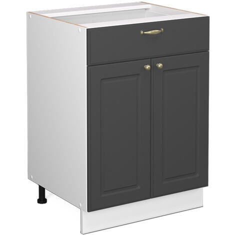 Mobiletto base per cucina Fame-Line, Antracite-oro, 60 cm con cassetto, senza piano di lavoro, Vicco