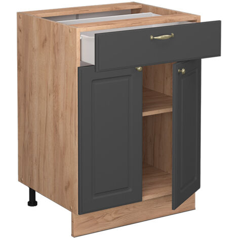 Mobiletto base per cucina Fame-Line, Antracite-oro, 60 cm con cassetto, senza piano di lavoro, Vicco