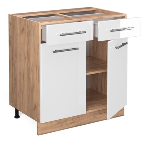 Mobiletto base per cucina Fame-Line, Bianco lucido, 80 cm senza piano di lavoro, Vicco