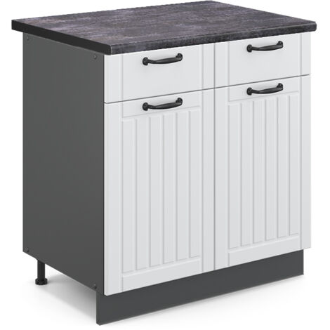 Mobiletto base per cucina Fame-Line, Bianco rustico, 80 cm , PL Antracite, Vicco