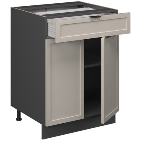 Mobiletto base per cucina Fame-Line, GrigioBeige, 60 cm con cassetto, senza piano di lavoro, Vicco