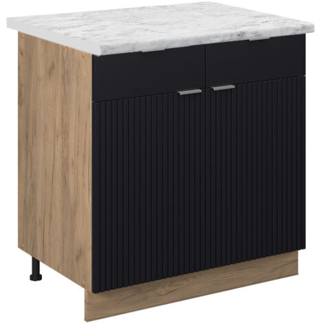 Mobiletto base per cucina Fame-Line, Nero rigato, 80 cm , PL Marmo, Vicco