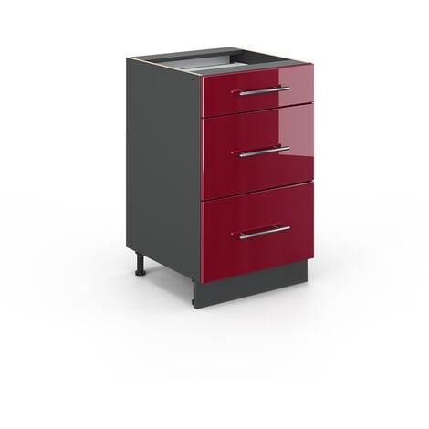 Mobiletto base per cucina Fame-Line, Rosso bordeaux lucido, 50 cm senza piano di lavoro, Vicco