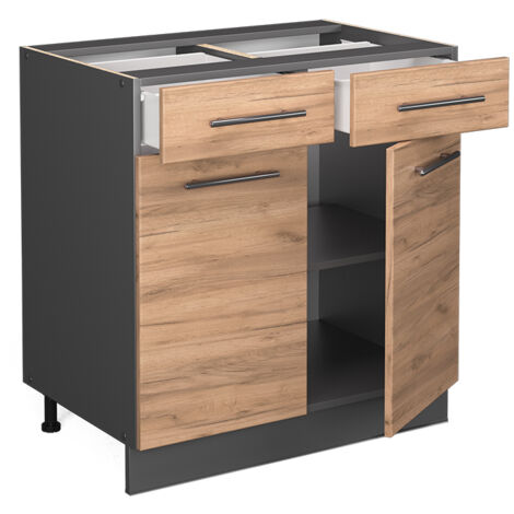 Mobiletto base per cucina Fame-Line, Rovere dorato, 80 cm senza piano di lavoro, Vicco