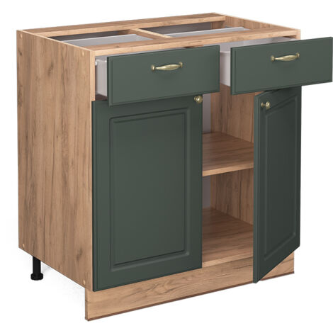 Mobiletto base per cucina Fame-Line, Verde-oro rustico, 80 cm senza piano di lavoro, Vicco