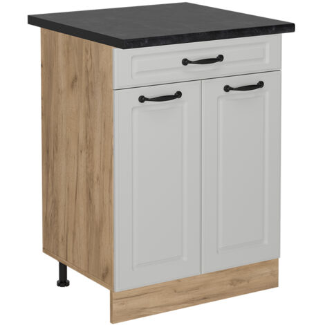 Mobiletto base per cucina R-Line, Bianco casa di campagna, 60 cm con cassetto, PL Antracite, Vicco