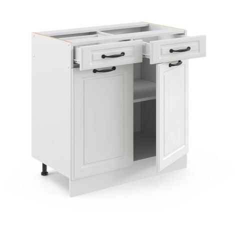 Mobiletto base per cucina R-Line, Bianco casa di campagna, 80 cm senza piano di lavoro, Vicco