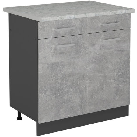Mobiletto base per cucina R-Line, Calcestruzzo, 80 cm PL Marmo, Vicco