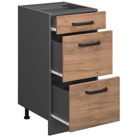 Mobiletto base per cucina R-Line, Quercia dorata, 40 cm con cassetti, senza piano di lavoro, Vicco