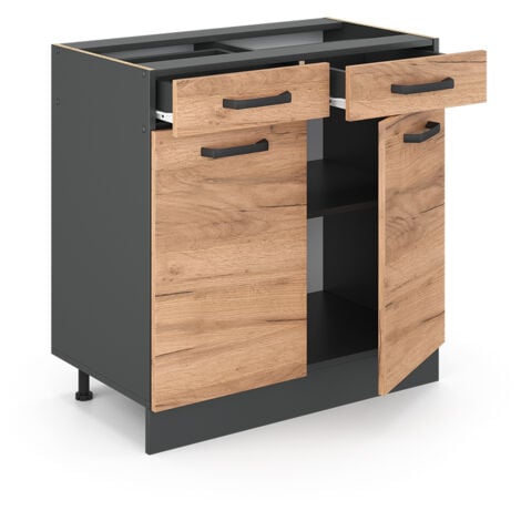 Mobiletto base per cucina R-Line, Quercia dorata, 80 cm senza piano di lavoro, Vicco