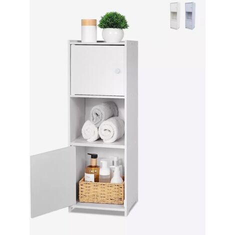 Mobiletto colonna bagno 2 ante porta oggetti e scaffale aperto Hjalpo - Bianco
