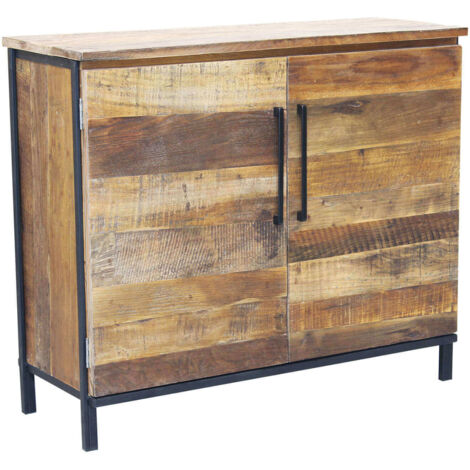 Mobiletto comodino da interno in legno con 2 ante e struttura in metallo nero Black Wood