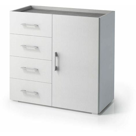 Mobiletto Con Anta E Cassetti Bianco E Vassoio Grigio Cemento