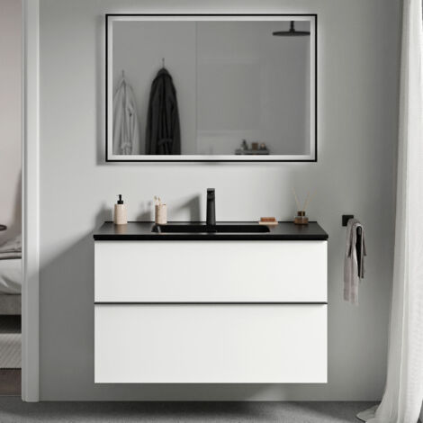 Mobiletto con lavabo LAVOA 80 cm  - colore selezionabile	bianco opaco, Nero opaco, Cromo