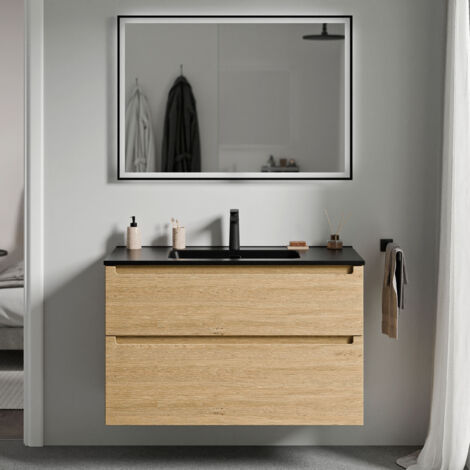 Mobiletto con lavabo nero VIREO 100 cm - colore selezionabile	Rovere miele