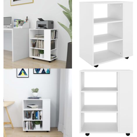 Mobiletto con Rotelle Bianco 60x35x75cm in Legno Ingegnerizzato - Mobiletto in legno - Mobiletto in legno multistrato