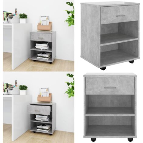Mobiletto con Ruote Grigio Cemento 46x36x59cm Legno Multistrato - Mobiletto in legno - Mobiletto grigio cemento
