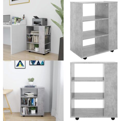 Mobiletto con Ruote Grigio Cemento 60x35x75cm Legno Multistrato - Mobiletto in legno - Mobiletto per scrivania