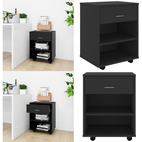 Mobiletto con Ruote Nero 46x36x59 cm in Legno Multistrato - Mobiletto in legno - Mobiletto nero