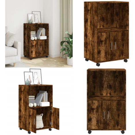 Mobiletto con Ruote Rovere Fumo 55x40x91 cm in Truciolato - Mobiletto con ruote - Armadietto in truciolato