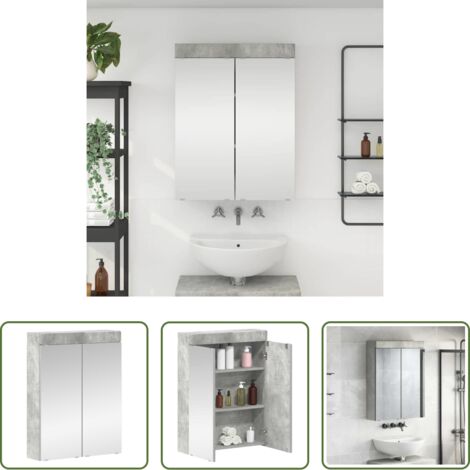 Mobiletto con specchio -  Mobiletto per specchio da bagno con porta TULUM Grigio cemento