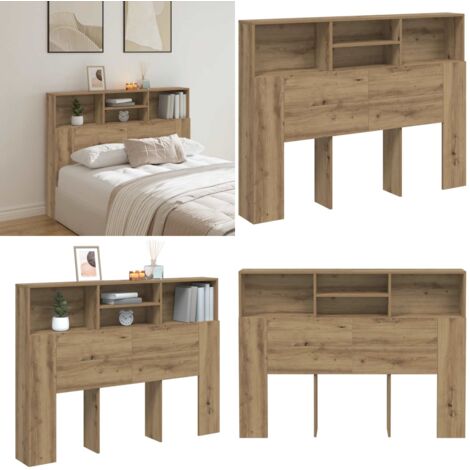 Mobiletto con testiera in rovere artigianale 140x19x103,5 cm - Testiera per letto - Mobiletto per camera da letto