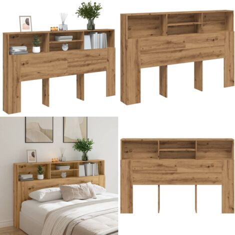 Mobiletto con testiera in rovere artigianale 180x19x103,5 cm in legno ingegnerizzato - Mobiletto letto - Letto con testiera